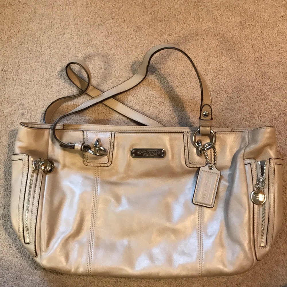 Leather Coach handbag with Coach dust bag